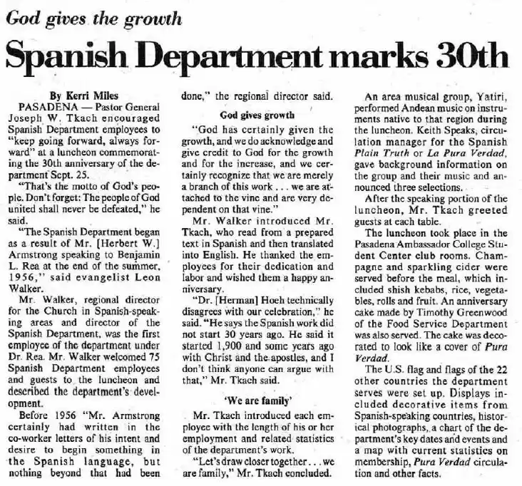 Spanish Dept Marks 30th, WN 6Oct1986